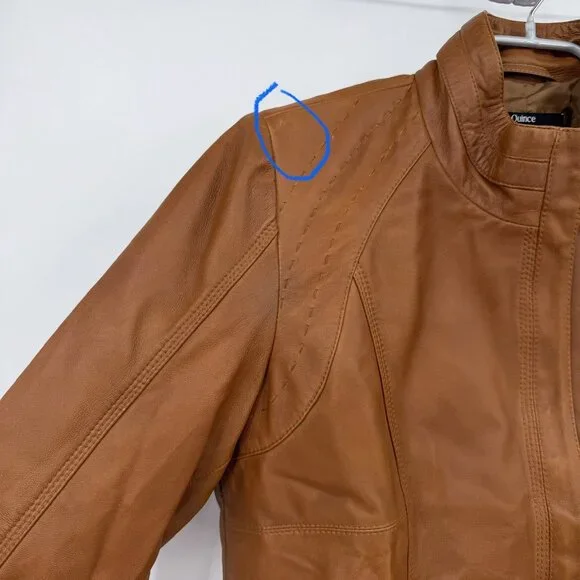 Quince 100% Leather Stand-Collar Jacket size M Women's in Cognac Brown Full Zip - Picture 2 of 16